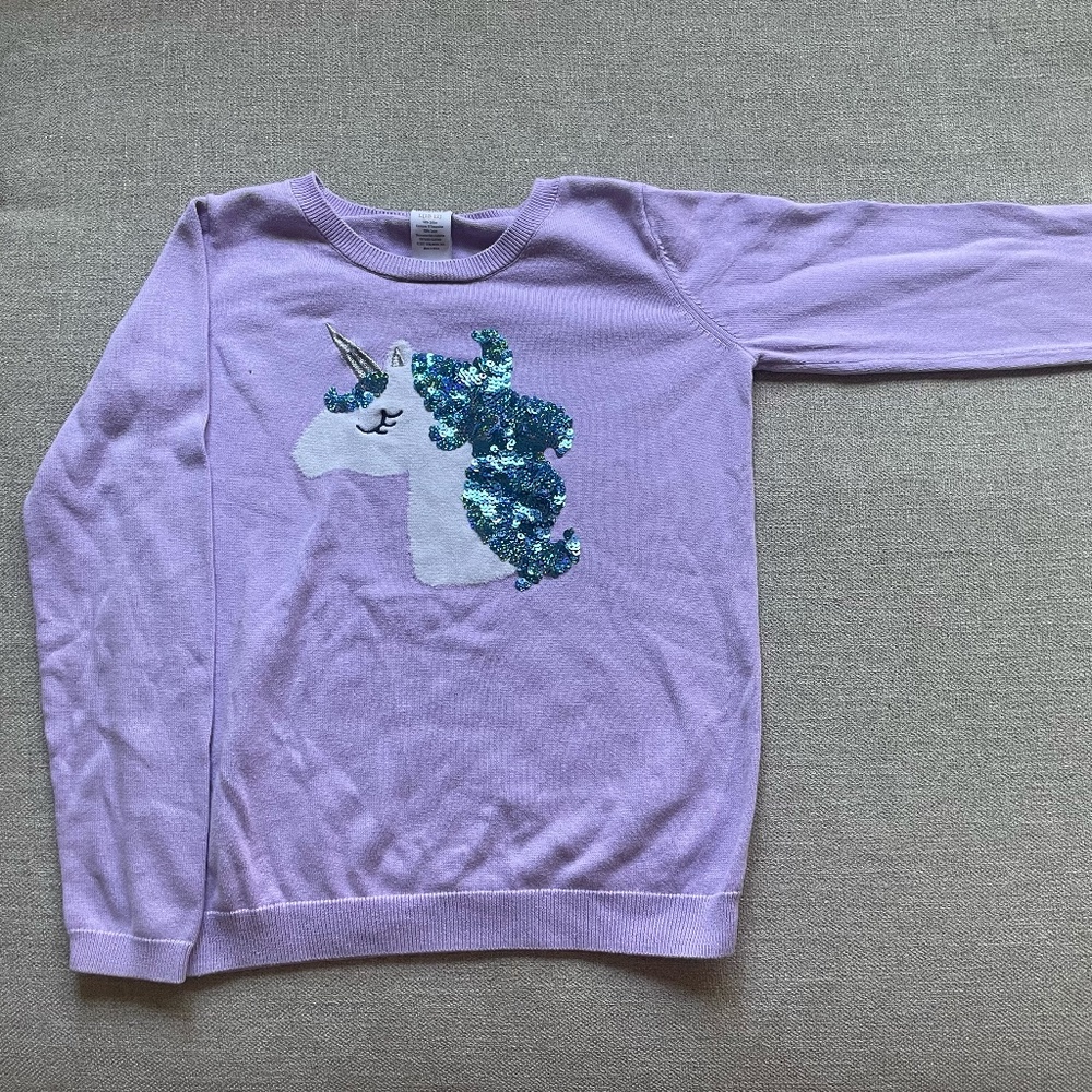 Girls Gymboree Purple Unicorn Sweater W/ Sequins- Size 10-12